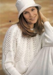 Белый пуловер с круглой кокеткой , вяжем спицами