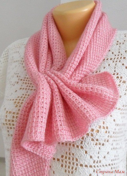 Интересный шарф - платок тунисским вязанием