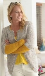 Серо-желтый кардиган, связанный спицами