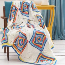 Плед из спиральных квадратов крючком