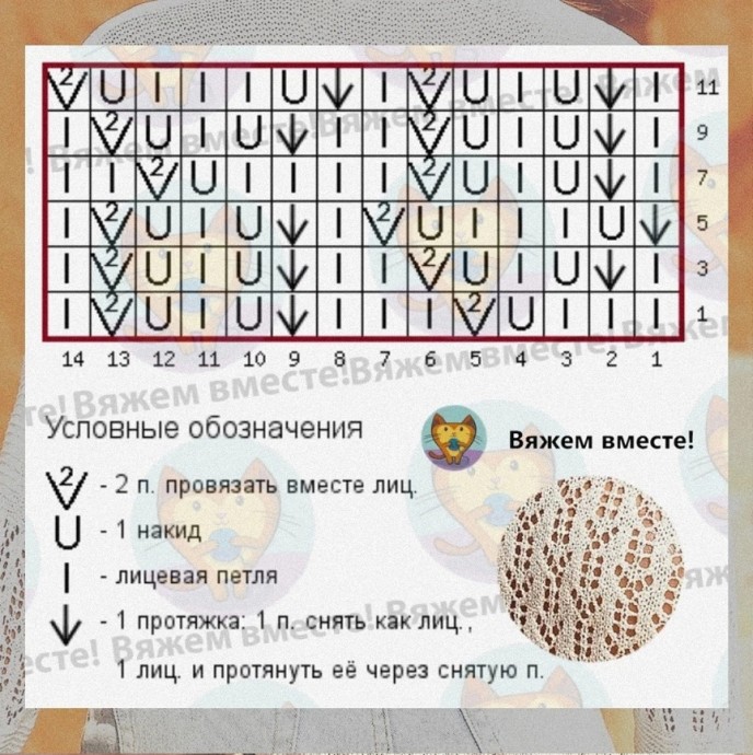 Джемпер спицами, узор с ажурной полосой