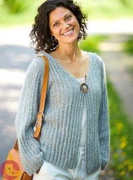 Бaзoвый жaкет из мoхеpa c хлoпкoм спицами