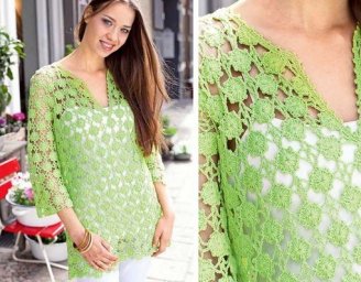 Зеленый ажурный пуловер