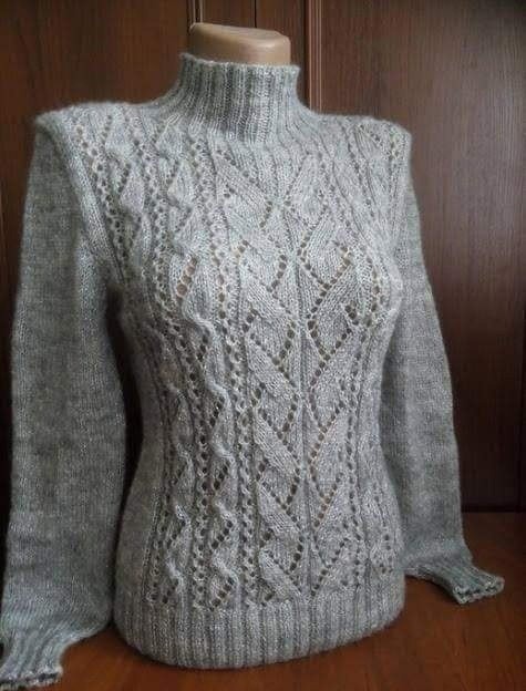 Пуловер ажурным «геометрическим» узором