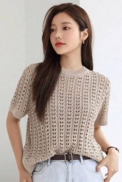 Спицами: джемпер с коротким рукавом (магазин Shein) c вертикальным ажурным узором