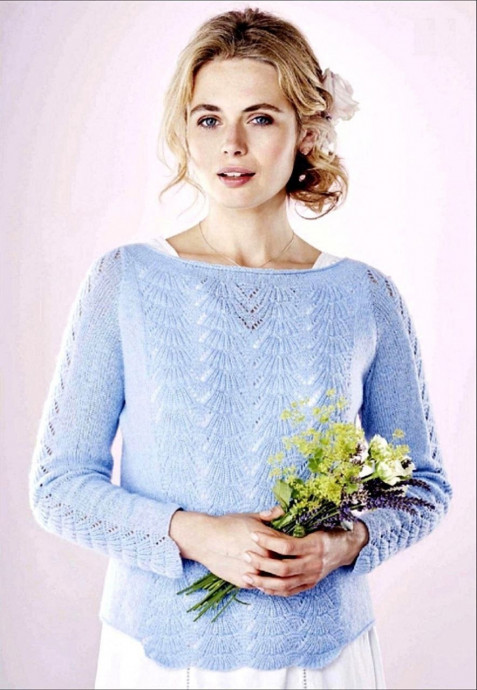 Голубой пуловер спицами Голубой пуловер спицами