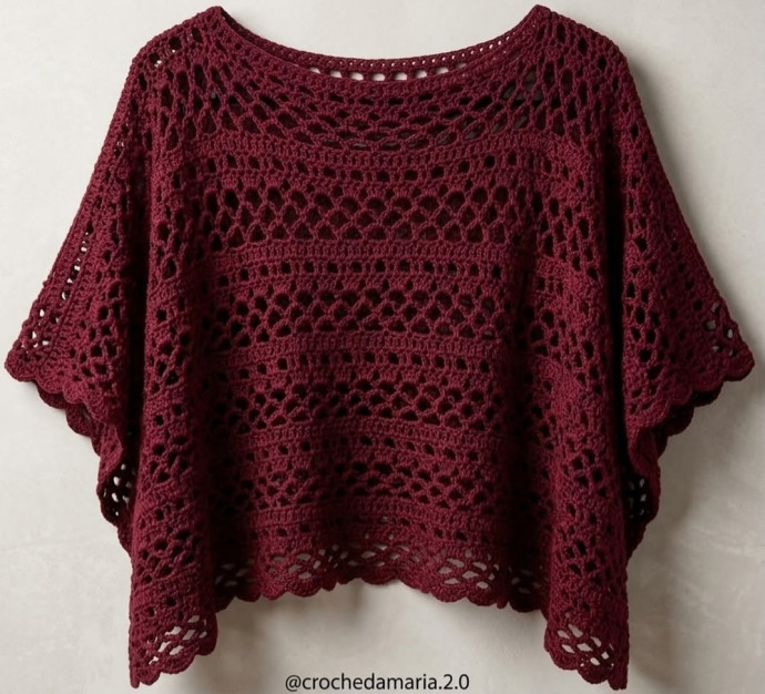 Ажурная летняя кофточка крючком в цвете бордо &mdash; выразительная и утончённая