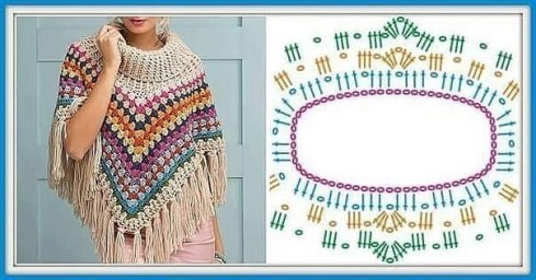 Яркое пончо крючком