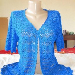 Синий жакет крючком