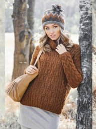 Джемпер с косами и шапочка с жаккардовым узором спицами