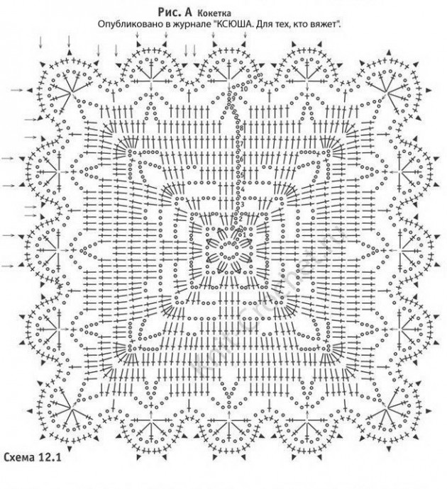 Красивый мотив для вязания салфетки, скатерти крючком