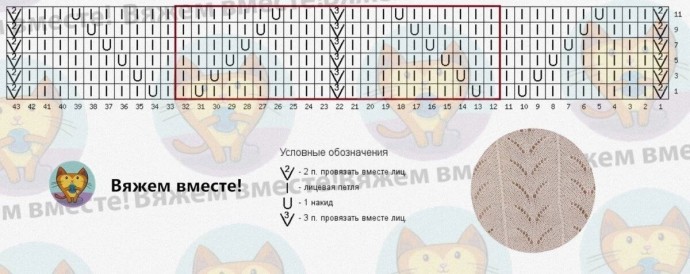 Узор для джемпера из ажурных галочек Узор для джемпера из ажурных галочек