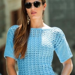 Пуловер с короткими рукавами фантазийным узором