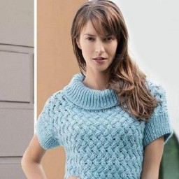 ​Пуловер с короткими рукавами вязаный спицами
