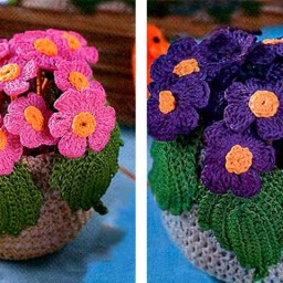 Вязаные цветы в горшках крючком схемы с описанием