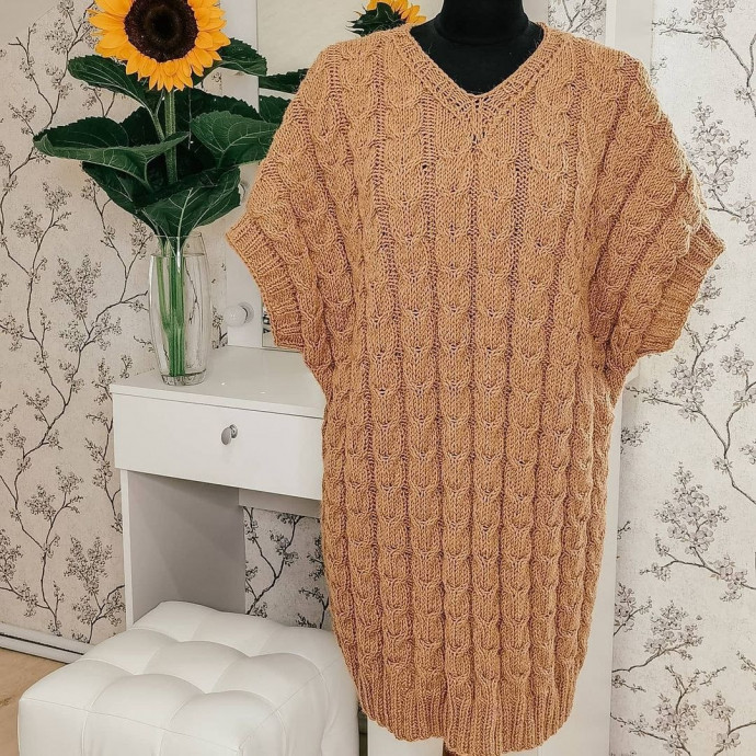 Туника узором "Коса", вяжем спицами