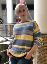 Джинсовый Деним интересный джемпер в полоску спицами