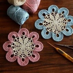 Подставки под кружку в виде цветов крючком