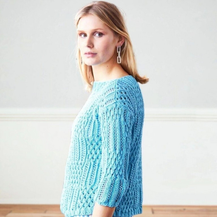 Бирюзовый пуловер спицами