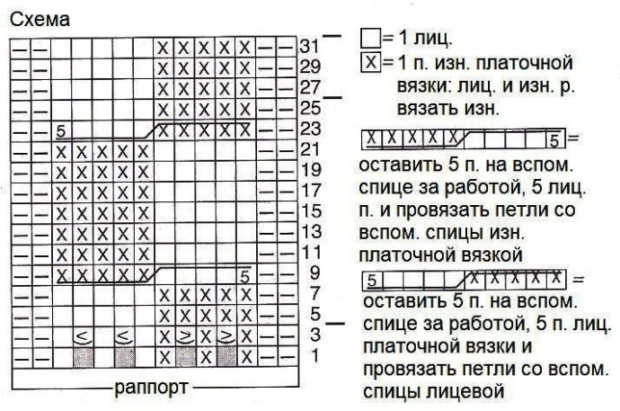 Пуловер узором с большим воротником, узор "Коса" Пуловер узором с большим воротником, узор "Коса"