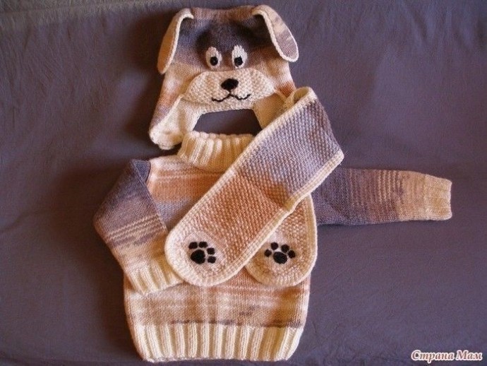 Шапочка, шарф и пуловер - вяжем детский комплект