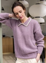 Сиреневый джемпер спицами