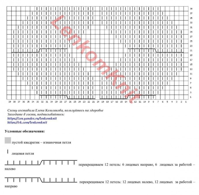Пуловер спицами с фантазийными ромбами, схема узора