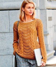 Пуловер цвета корицы с сочетанием узоров