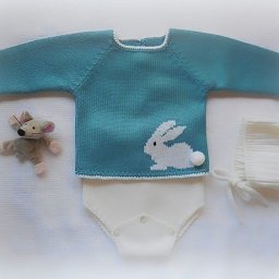 Пуловер с зайчиком, вяжем спицами