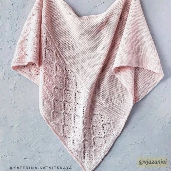 Нежно-розовая шаль, вяжем спицами