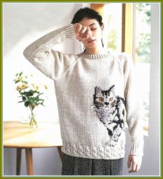 Джемпер с узором "Кошка" в технике интарсия / жаккард