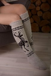 Жаккард с оленями, вяжем спицами