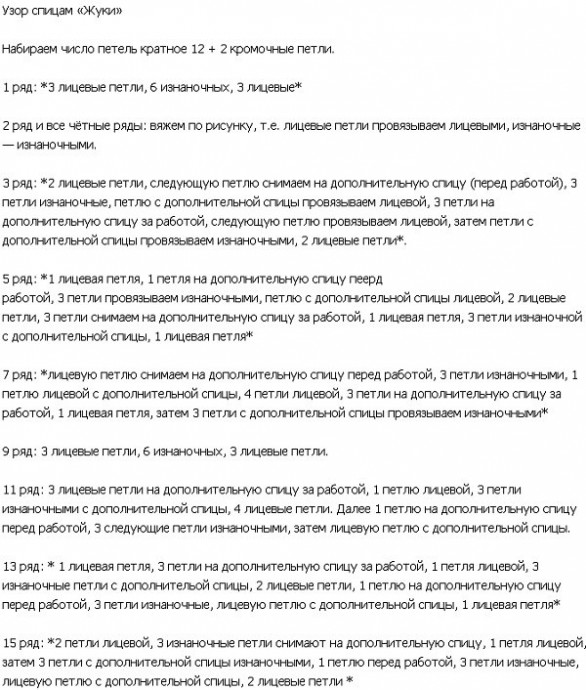 Узор "Жуки" спицами Узор "Жуки" спицами
