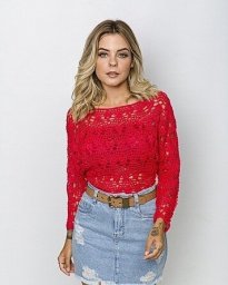 Ярко-красный пуловер с рукавами "летучая мышь"