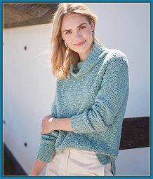 Свитер крючком рельефным зигзагообразным узором из пышных столбиков (шишечек)