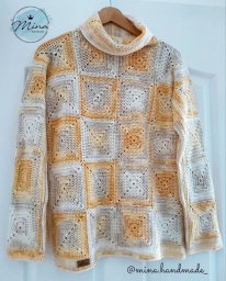 Свитер с высоким воротником, вяжем из мотива  "бабушкин квадрат"