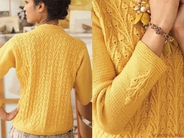 Желтый пуловер с узором "Бутоны"