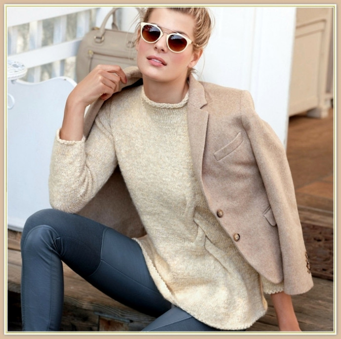 Джемпер лицевой гладью с узором "коса"