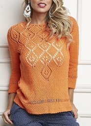 Оранжевая кофточка с ажурными ромбами