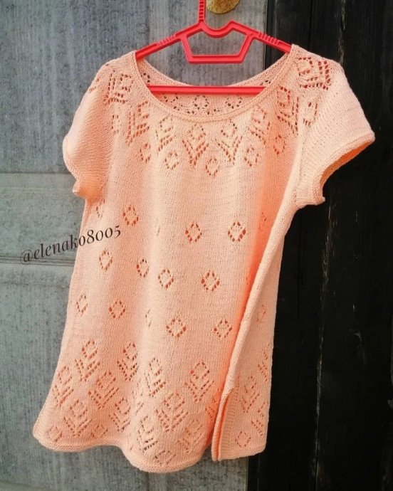 Туника на круглой кокетке, вяжем из Loro Piana