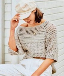 Летний пуловер с коротким рукавом. Реглан спицами.