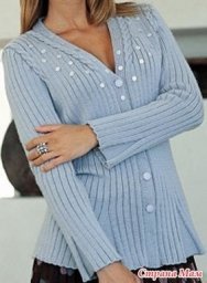 Голубой жакет спицами