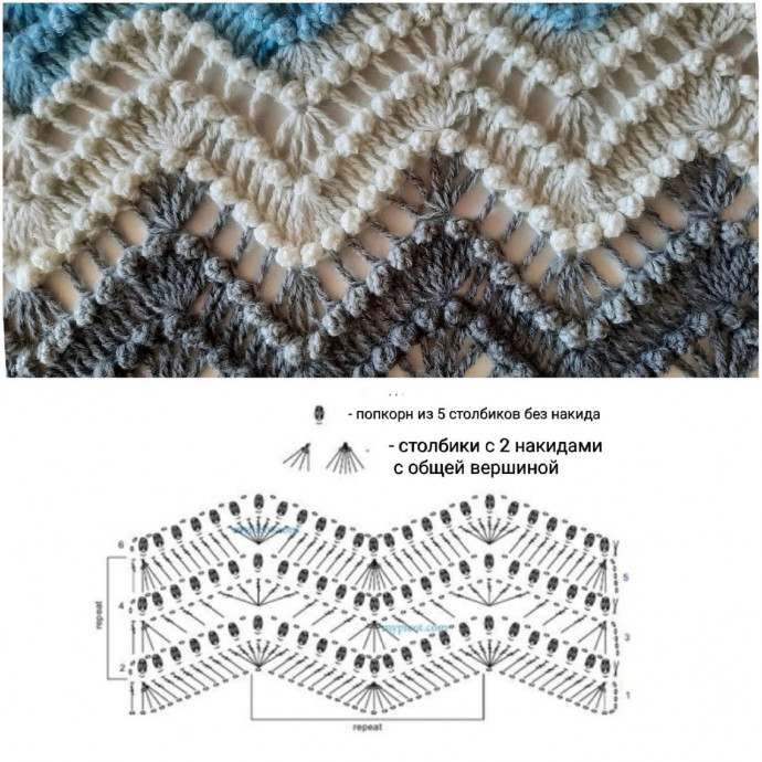 Палантин в голубо-бело-серых тонах &mdash; спокойствие и утончённость в каждой петле