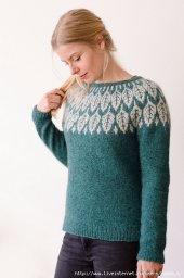 Джемпер спицами с кокеткой "листья" Arboreal от Jennifer Steingass