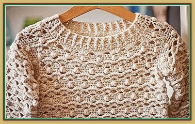 Узор с рельефными вогнутыми и пышными столбиками для джемпера крючком