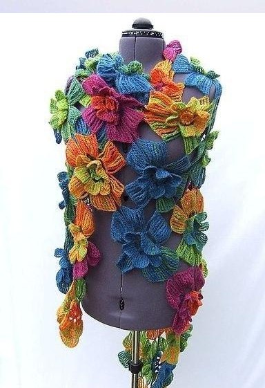 Шикарная шаль "Цветы". Идеи для вязания.