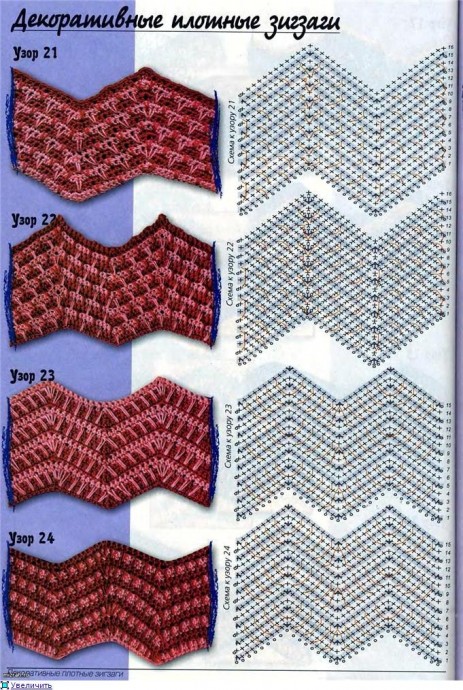 Зигзаги крючком, подборка схем!