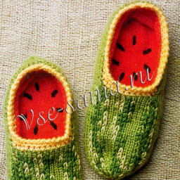 Тапочки спицами "АРБУЗЫ"