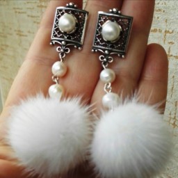 Серьги серебряные из меха Норки в ассортименте