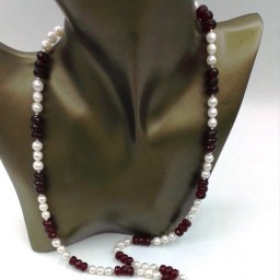 Бусы - Сотуар из Жемчуга и Рубеллита с длинной кистью " Пламя Любви "